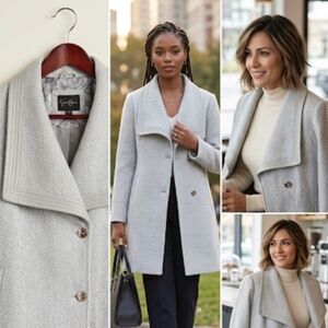 Jessica Simpson Gray Basketweave Tweed Coat Shawl Collar Large